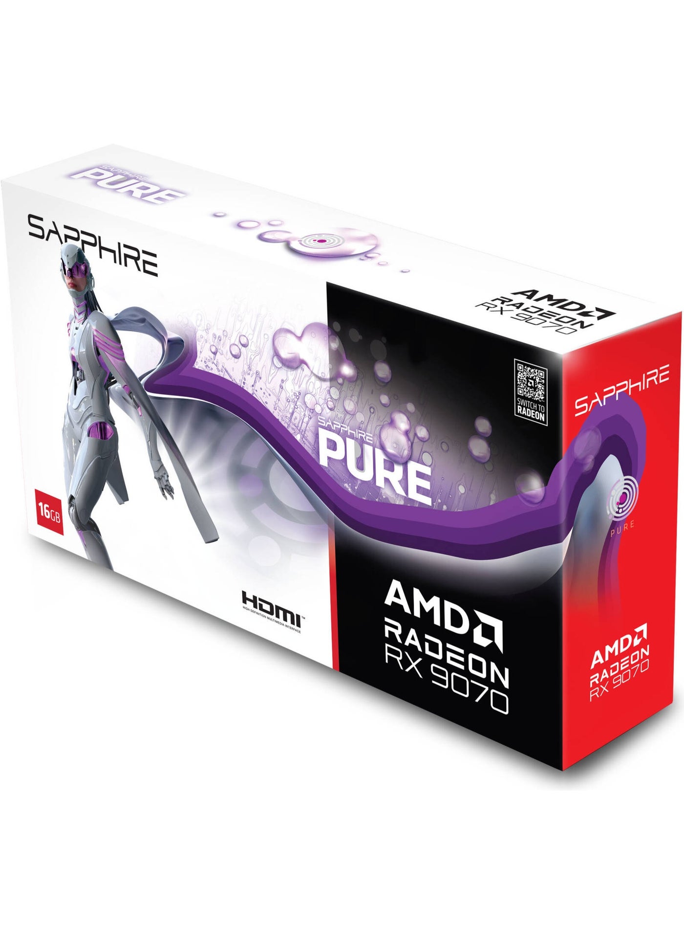 PURE AMD Radeon RX 9070 OC Graphics Card, 16GB GDDR6 256 Bit Memory, 2700 MHz Boost Clock, 20 Gbps Memory Speed, 3584 Stream Processors, PCI-Express 5.0 x16, White | 11349-02-20G